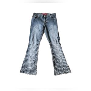 Vintage‎ Zana Di Lace Up Flare Leg Jeans Women's Size 8 Low Rise Y2K Shredded